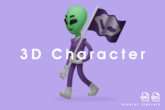 Download Charming 3D Alien Illustration with Flag - Alien illustration Collection