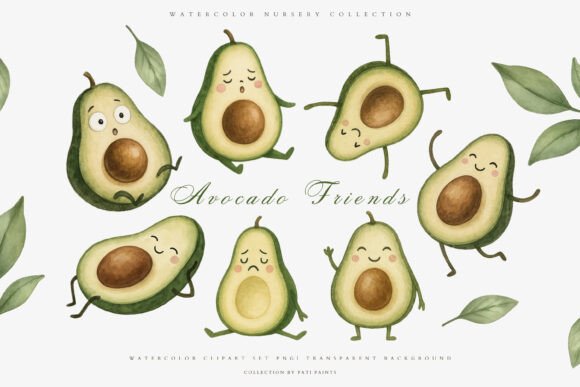 Download Cute Watercolor Avocado Clipart Set - Watercolor Collection