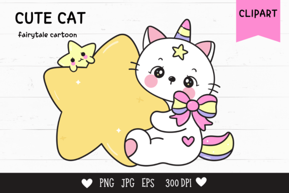Download Cute Cat Cartoon Hug Star Kawaii Clipart - Kawaii clipart Collection