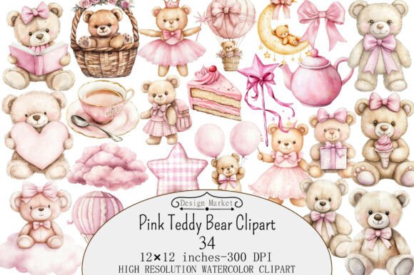 Download Watercolor Pink Teddy Bear Clipart - Watercolor Collection