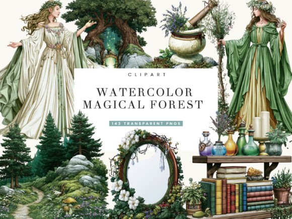 Download Watercolor Magical Forest Clipart - Watercolor Collection