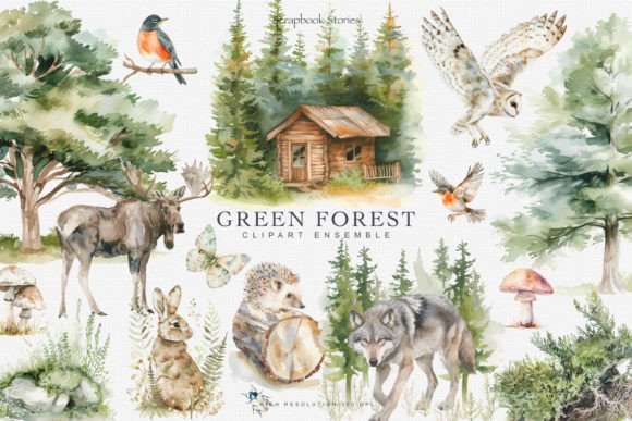 Download Watercolor Green Forest Clipart Set - Watercolor Collection