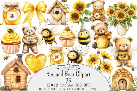 Download Watercolor Bee and Bear Clipart - Watercolor Collection