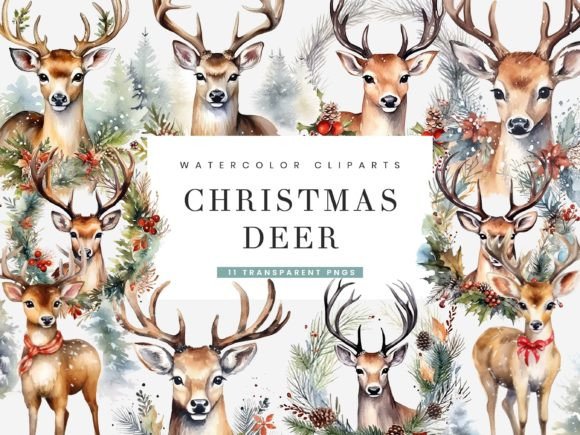 Download Watercolor Christmas Deer Clipart Bundle - Watercolor Collection
