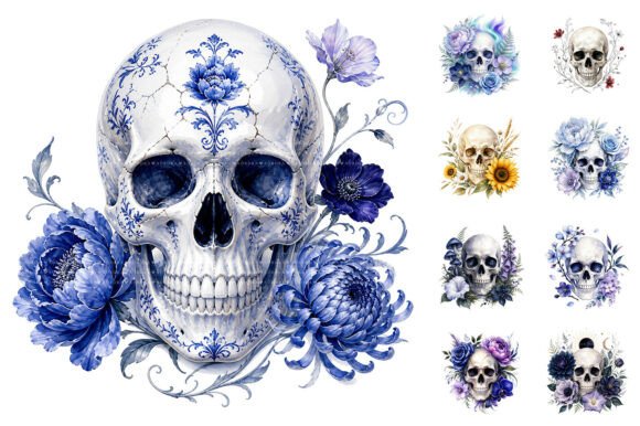 Download Watercolor Floral Skulls Sublimation PNG - Watercolor Collection