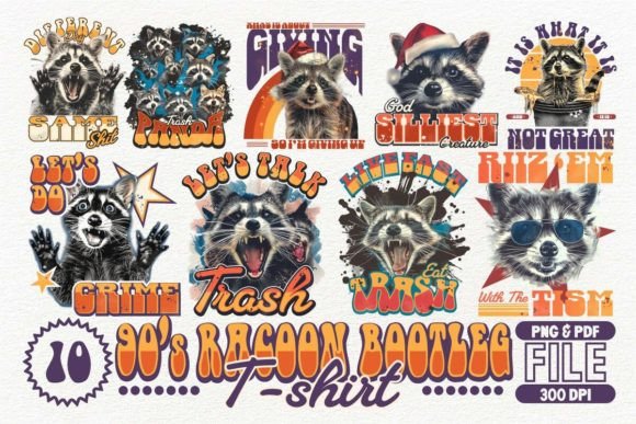 Download 90's Racoon Bootleg Tshirt Design Bundle - Tshirt design Collection